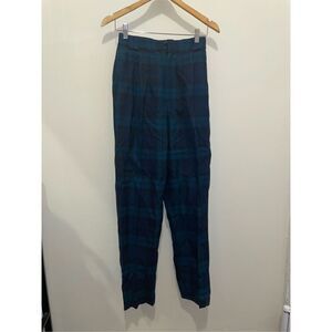 Vintage collectible gold wool plaid pleated trouser pants size 8